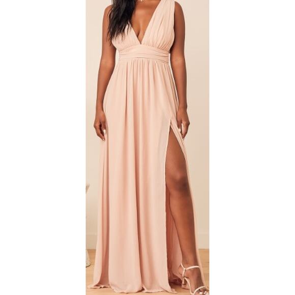 LULU'S sz L Heavenly Hues VNeck Blush Maxi Goddess Bridal Gown Dress NEW B72 - Picture 1 of 7